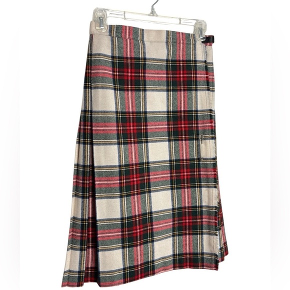 VTG Post O'Horn Scottish Wool Blend Skirt Plaid Wrap Kilt Pleated Size 6 Fringe - Picture 2 of 13